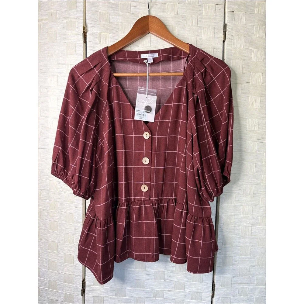 NWT LC LAUREN CONRAD BLOUSE SIZE XL burgundy